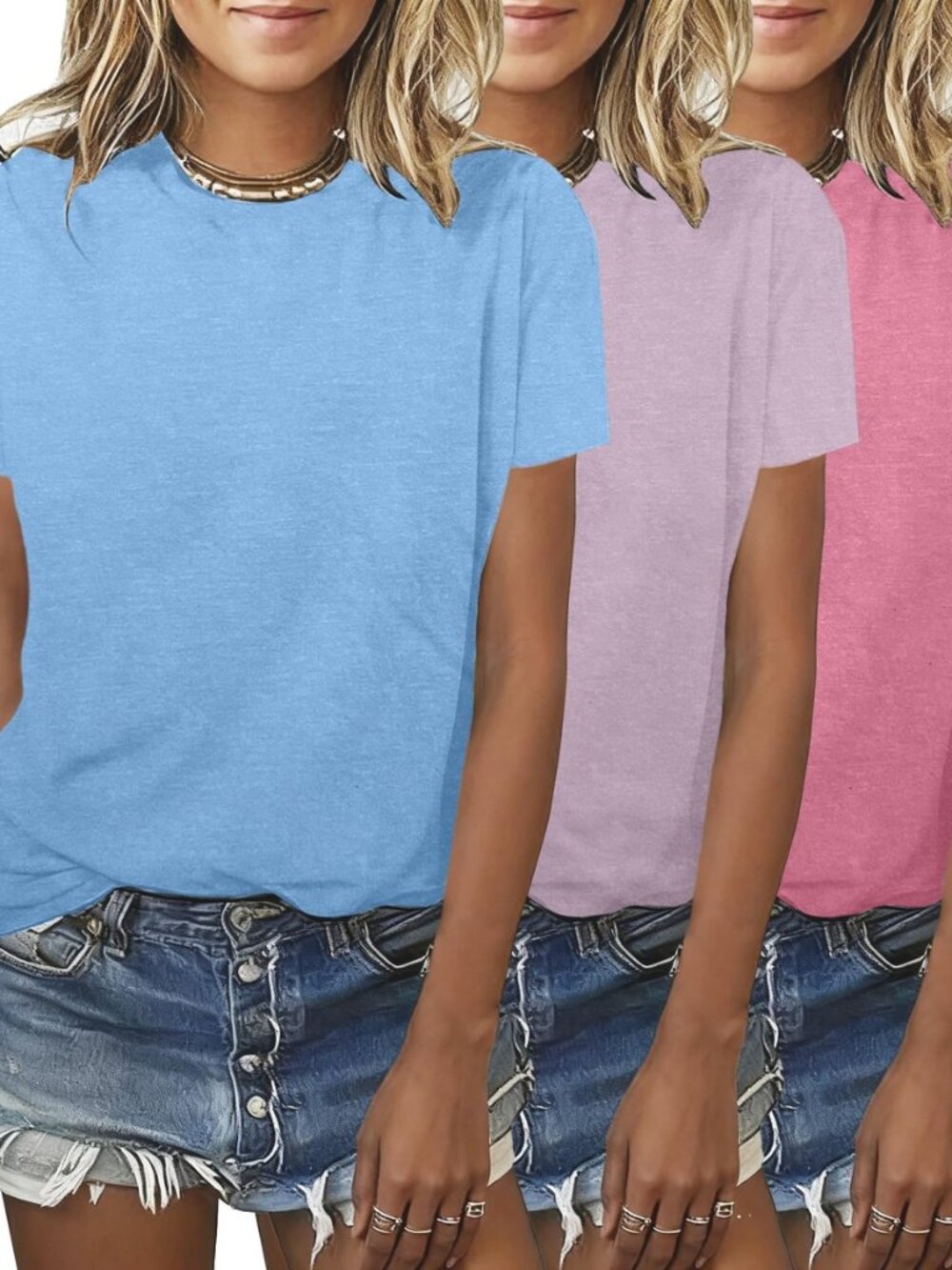 Womens 3 Pack Basic T Shirts Summer Tops 2026 Fashion Short Sleeve Comfy Casual